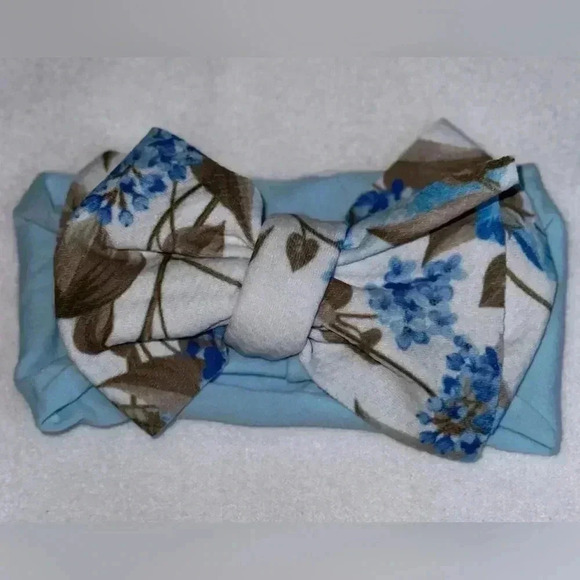 Blue Floral Bohemian Bow Headband - Picture 2 of 4